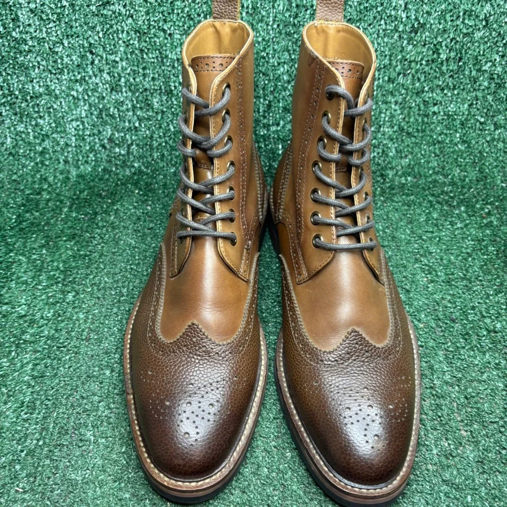Express Wingtip Brogue Pebbled Leather Lace Up Classic Dress Boots Brown Mens 9